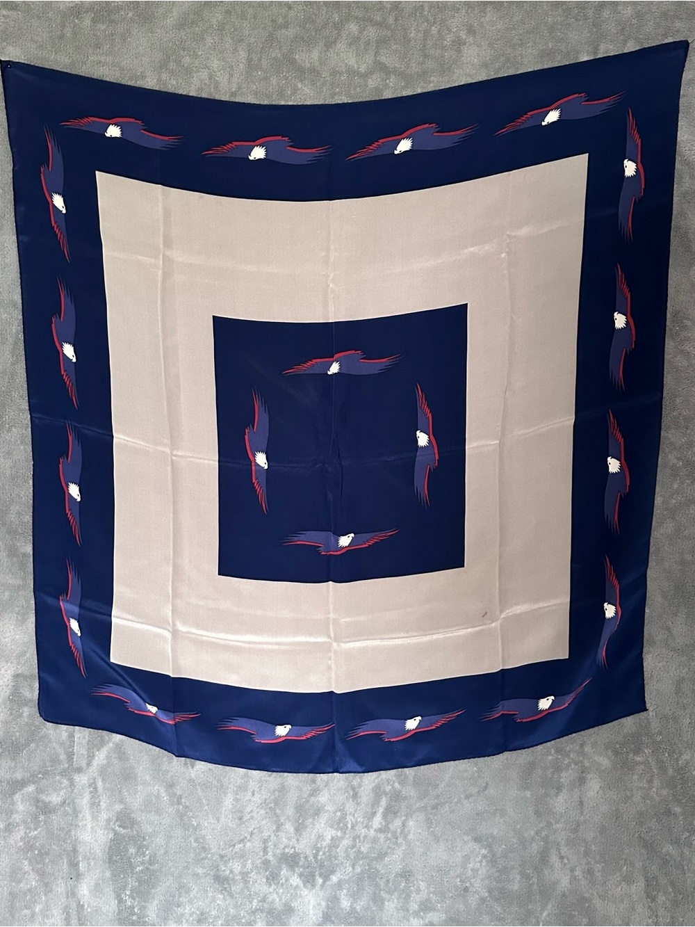 Navy and Cream Eagle Motif Square Scarf silk eagles 29 x 29